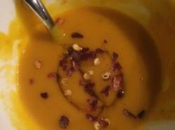 Creamy pumpkin soup with ginger and chilli honey