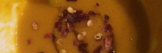 Creamy pumpkin soup with ginger and chilli honey